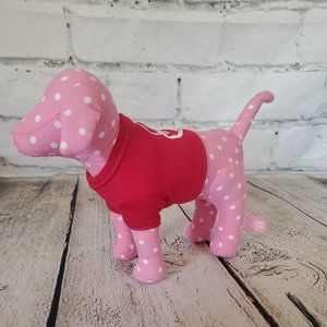 7" VICTORIA SECRET Pink Plush Dog w Peace & Love Red Shirt Stuffed Animal